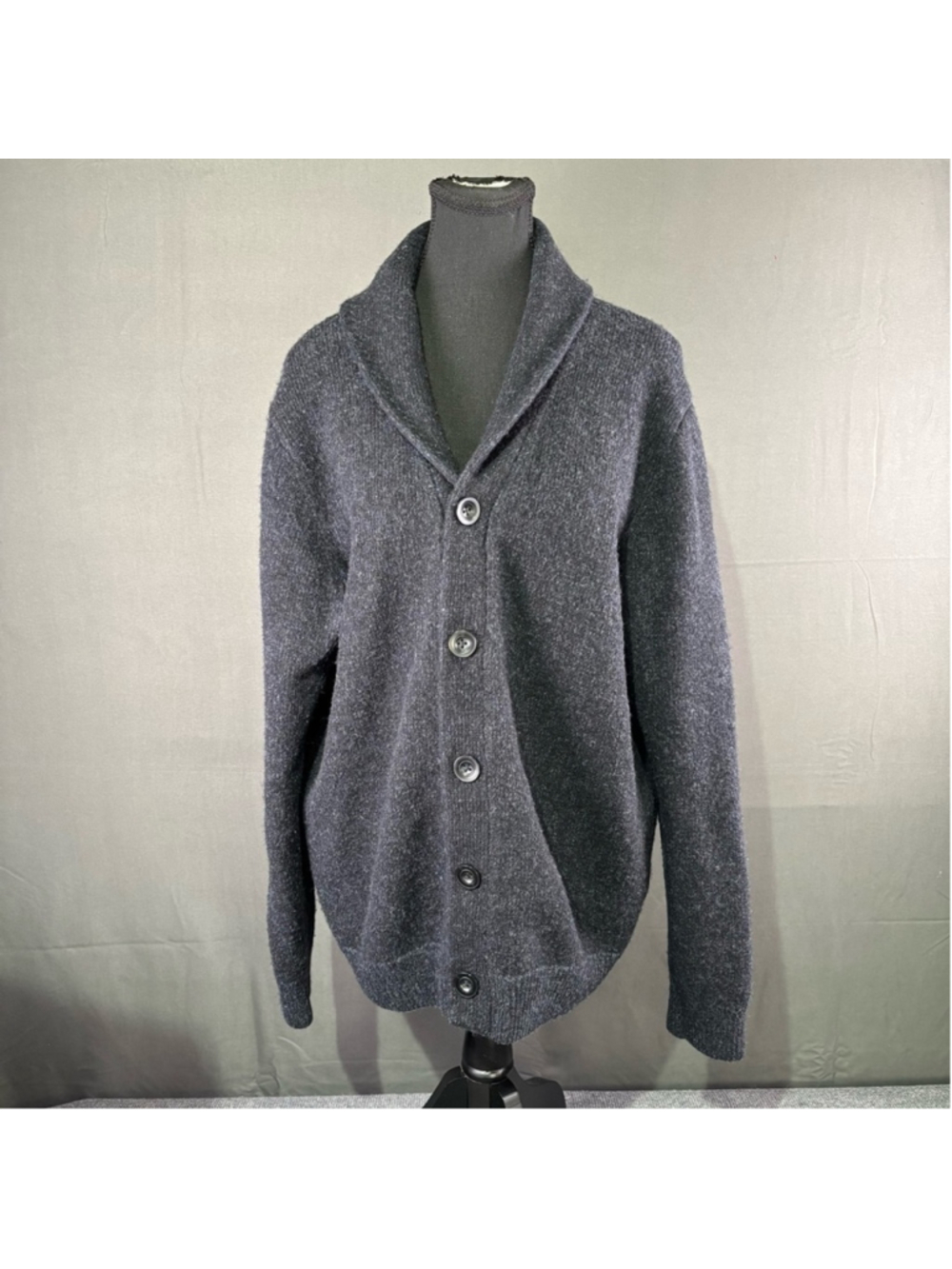 Pronto Uomo Blue Sweater Men XL 100% Wool Cardigan Button Up Knit Charcoal Gray